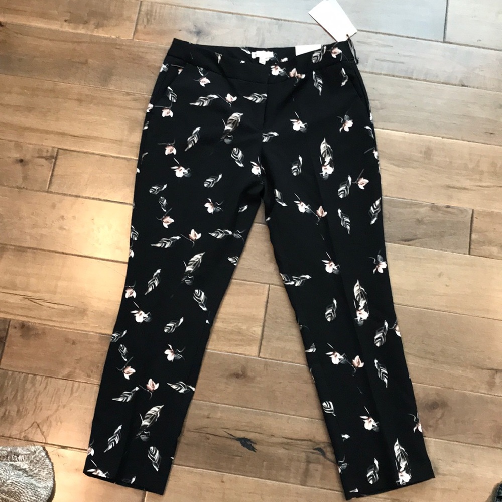 Feather and Flower Patterned Dress Pants